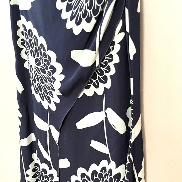 Vtg. Randolph Duke Dress Silk Strapless Maxi Faux Wrap Navy Floral XS Asymmetric